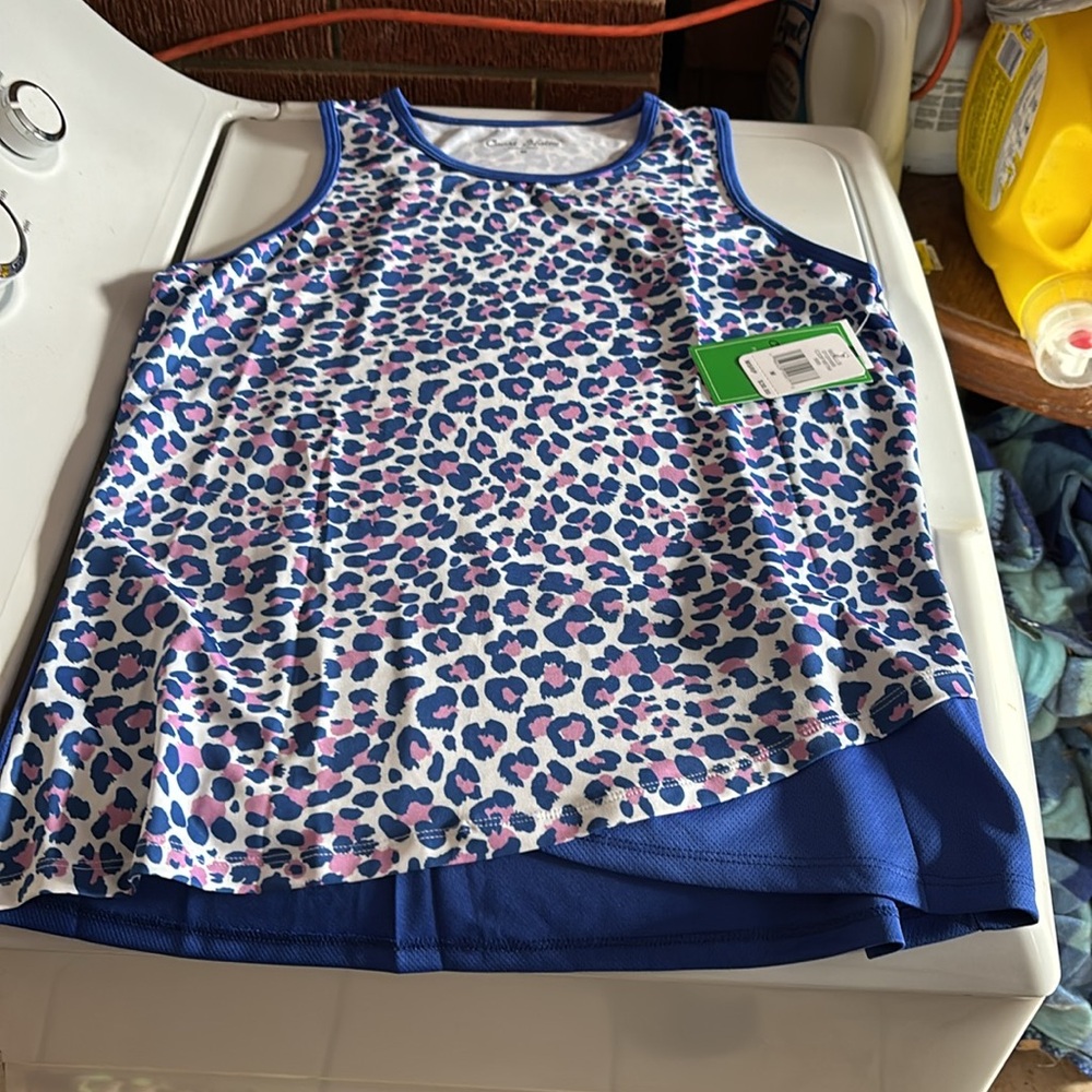 NWT Court Haley Leopard Print Racer Back Tank Top Moisture Wicking Stretch UPF30